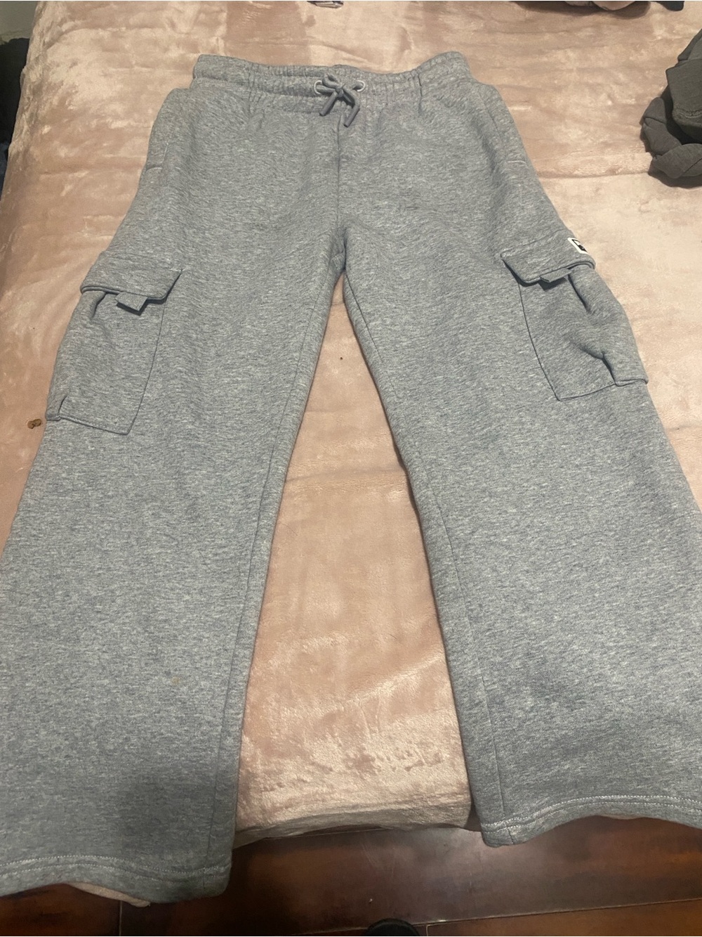 Kids Gray Cargo Sweat Joggers with Drawstring Waist